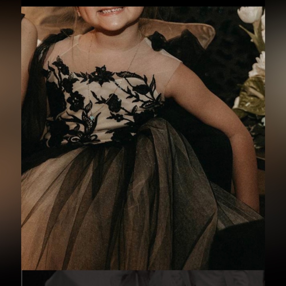 Black and nude tulle kids dress